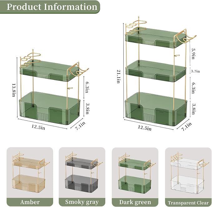 Akinbas 3 Tier Bathroom Organizer Countertop Makeup Perfume Tray Skincare - Image 2