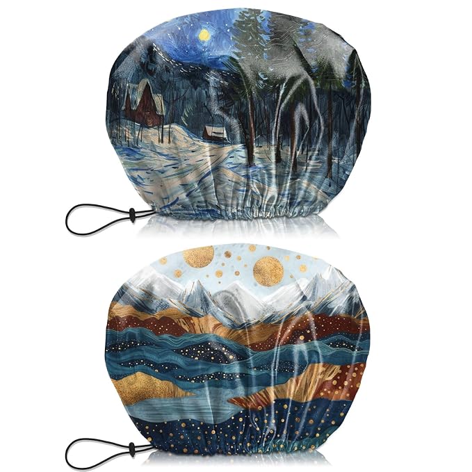 2 PCS Shower Cap Waterproof Double Layer Elastic Adjustable Reusable Hair Bath by BHAHB