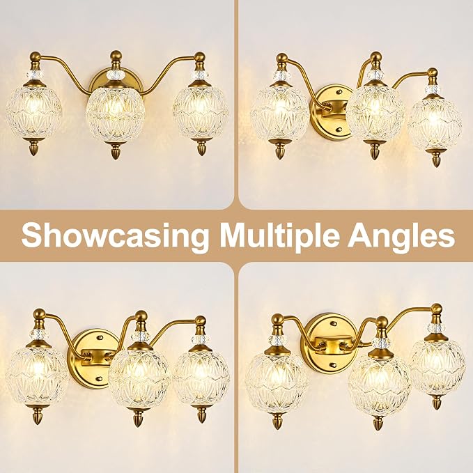 Vintage Bathroom Vanity Light, 3-Light Mid Century Matte Brass Finish Wall - Image 4
