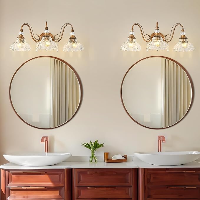 Vintage Bathroom Vanity Light, 3-Light Matte Antique Brass Finish Wall Sconce - Image 9