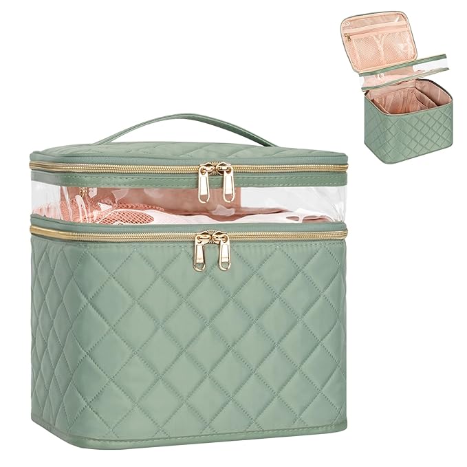OCHEAL Large Makeup Bag, Double Layer Makeup Bag, Vertical Storage Cosmetic Case by OCHEAL