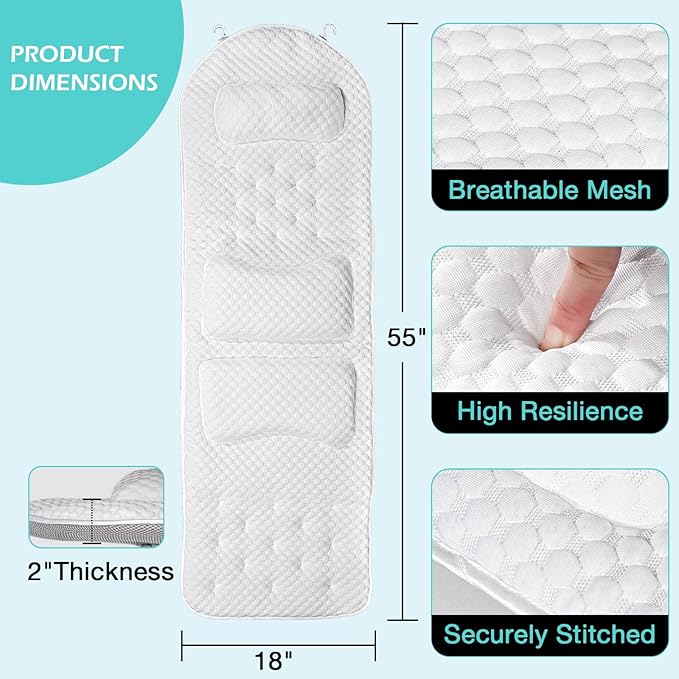 Full Body Bath Pillow for Bathtub, Thick Soft Tub Cushion - Image 3