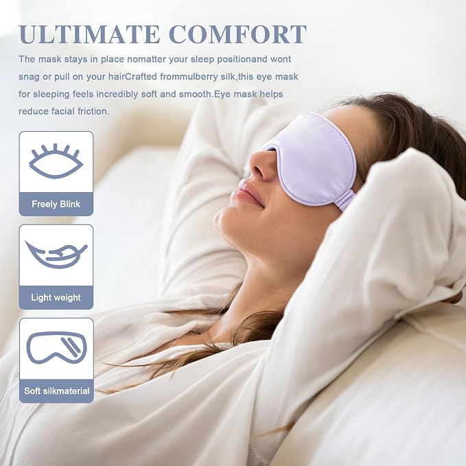 Silk Sleep Mask, Eye Mask for Sleep Women Men, Mulberry Sleeping Mask - Image 5