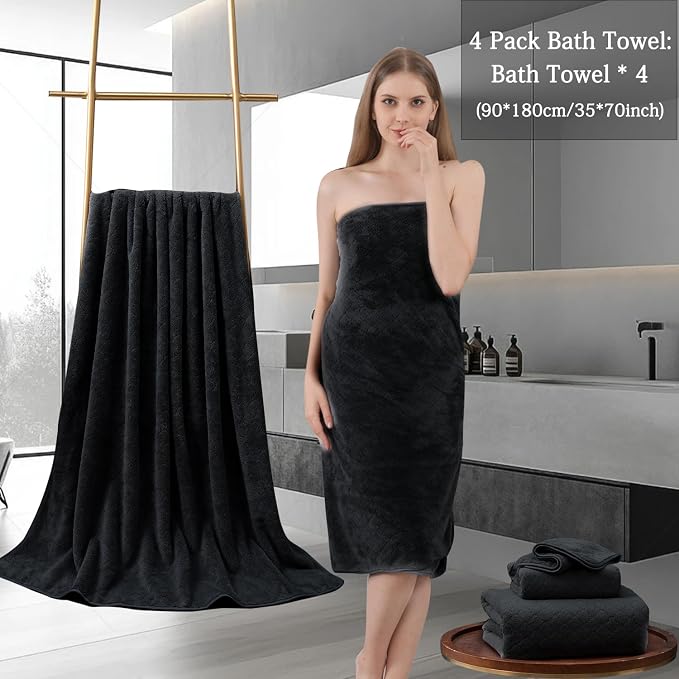 Ycosy Black Bath Towels Set 35x70 Inches - Image 5