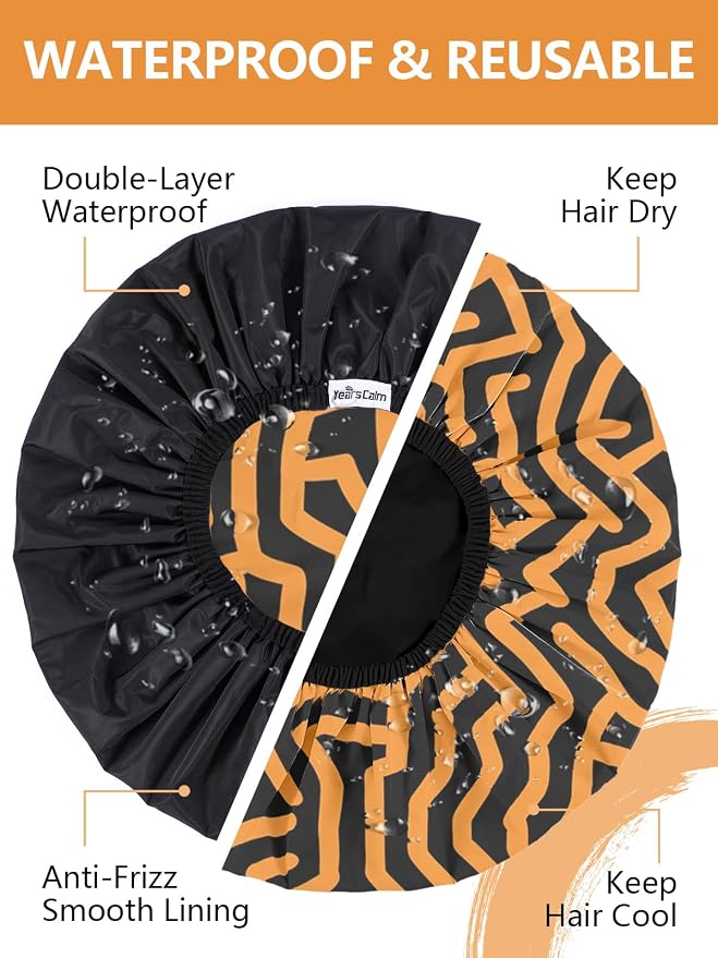 Years calm Men Shower Cap Reusable Waterproof, Dual-Layer Design, Double-Sided - Image 2