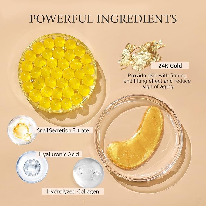 PEAUAMIE Under Eye Patchs 24k Gold Eye Mask and Hyaluronic Acid and Rose - Image 3