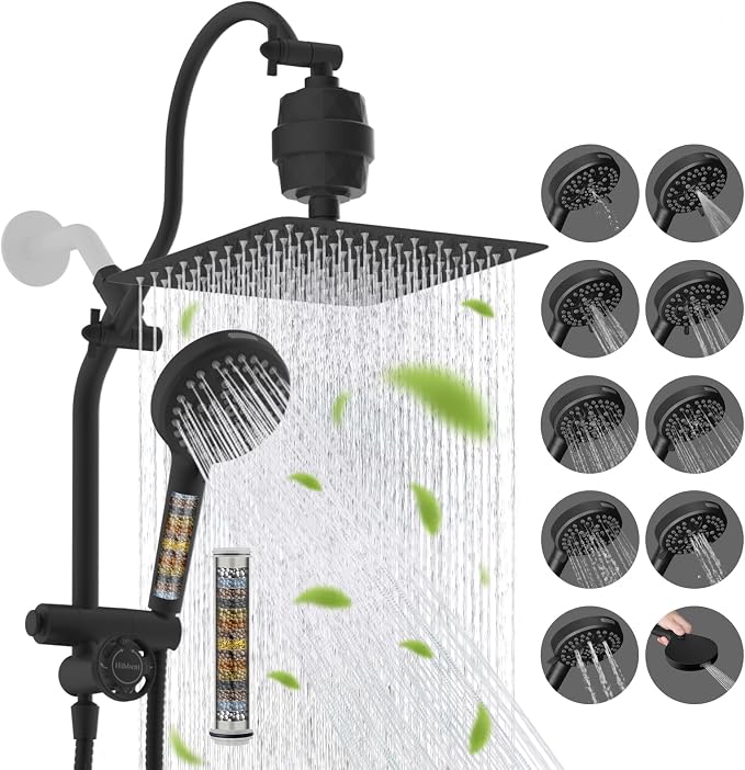Hibbent Dual Filter All Metal 10"Rainfall Showerhead Combo, High Pressure by Hibbent