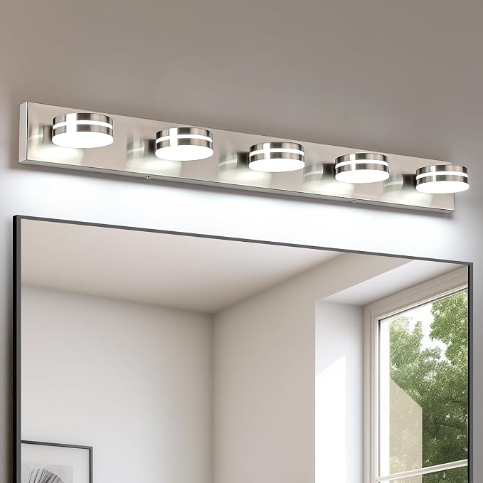 Brushed Nickel Bathroom Light Fixtures Over Mirror, 5-Light Bathroom Vanity - Image 8