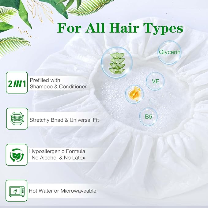 Shampoo Caps No Rinse, 12 Pack Waterless Shampoo Caps - Image 4