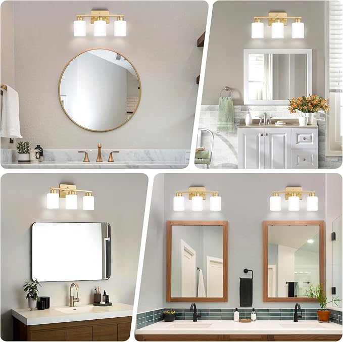 FonmYim Gold Bathroom Light Fixtures, 3-Light Modern Vanity Light Over Mirror - Image 3