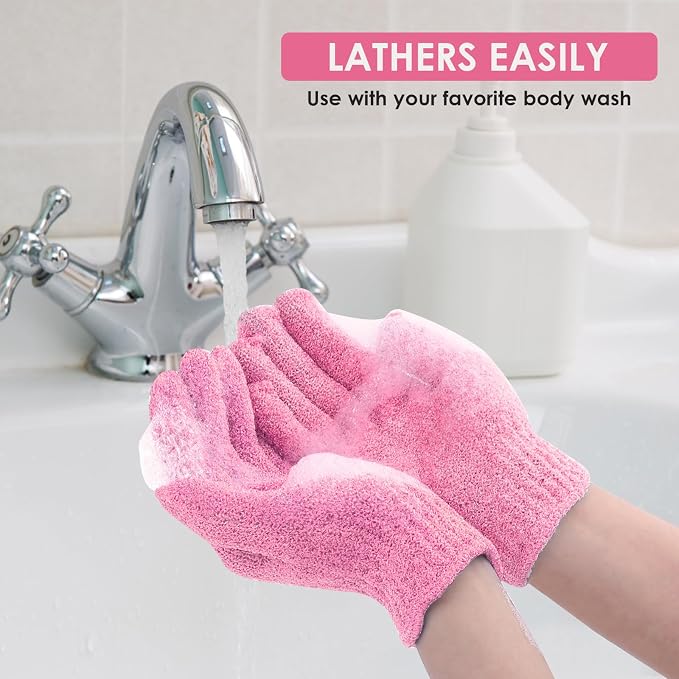 Sibba 2Pcs Exfoliating Wash Gloves Dual Texture Bath Gloves - Image 4