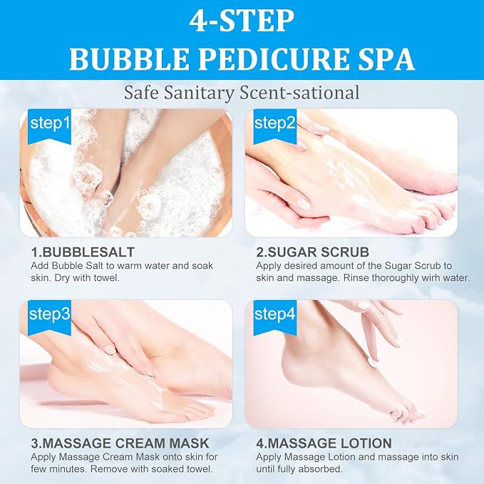 Pedicure Kit Foot Soak Set: Bubble Salt, Sugar Scrub, Massage Mask, Massage - Image 5