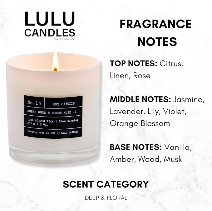 Lulu Candles | Amber, Rose & Sheer Musk II | Luxury Scented Soy Jar Candle | - Image 2