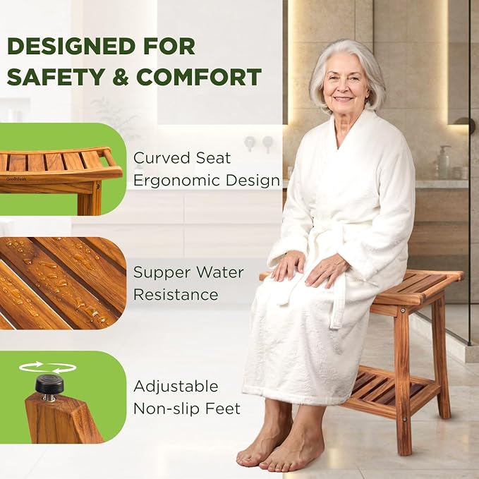 Premium 22" Teak Wood Shower Bench - Image 4