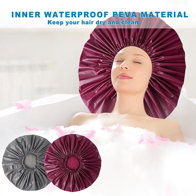 Jumbo Size Shower Cap 2 PCS Waterproof Shower Caps - Image 7
