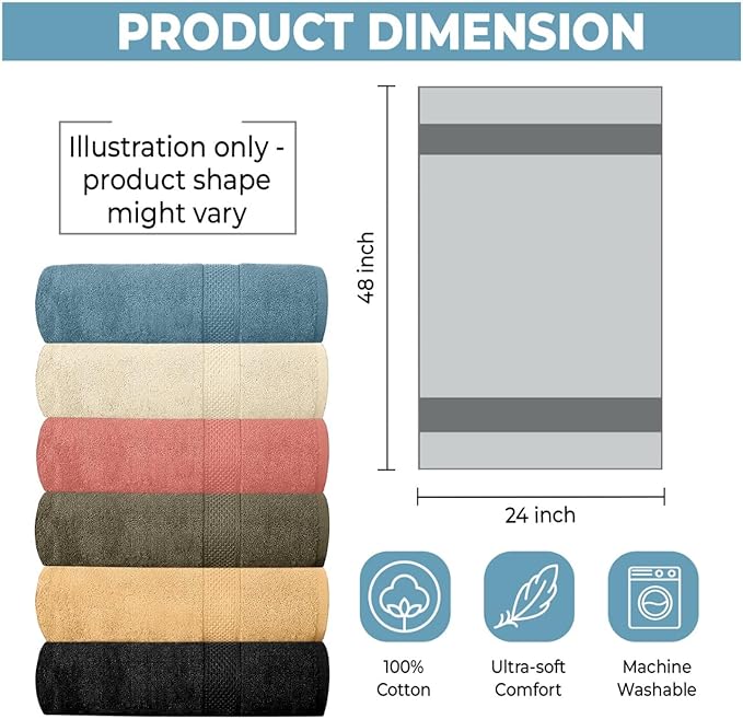 QUBA LINEN Hotel & Spa 100% Cotton Bath Towels Pack of 6, Ultra Soft, Quick Dry - Image 2