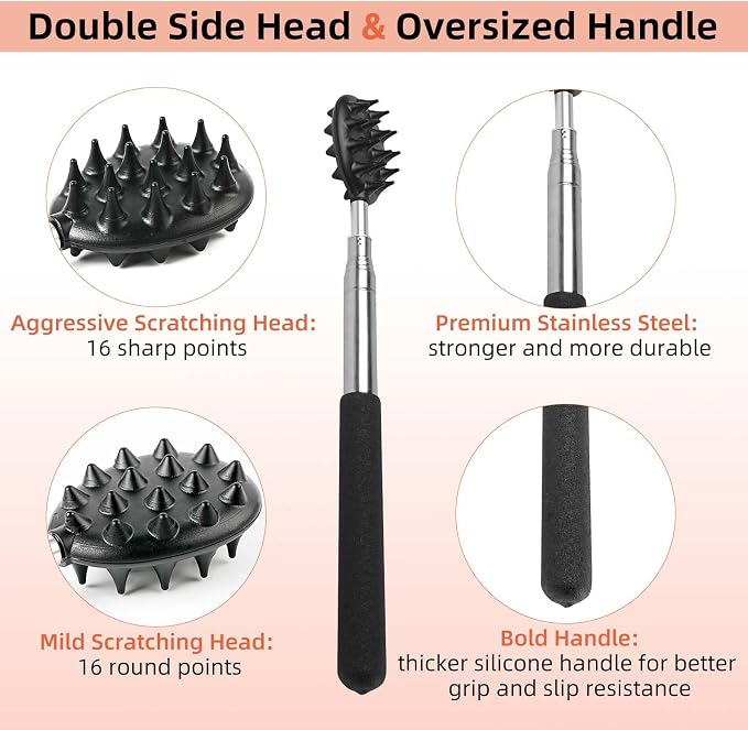 WOVTE Back Scratcher and Scalp Massager Kit – 4 in 1 Telescoping Back Scratcher - Image 2