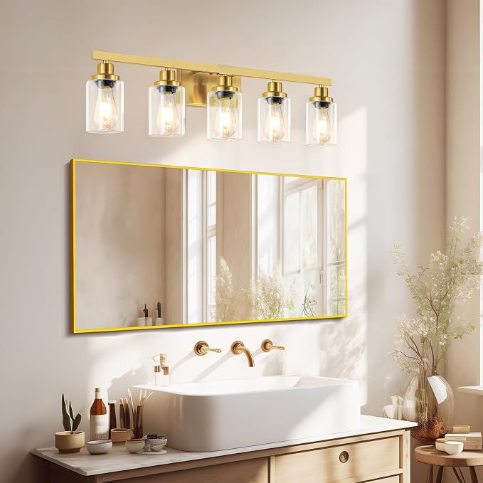 5 Light Gold Bathroom Vanity Light, Bathroom Light Fixtures - Image 6