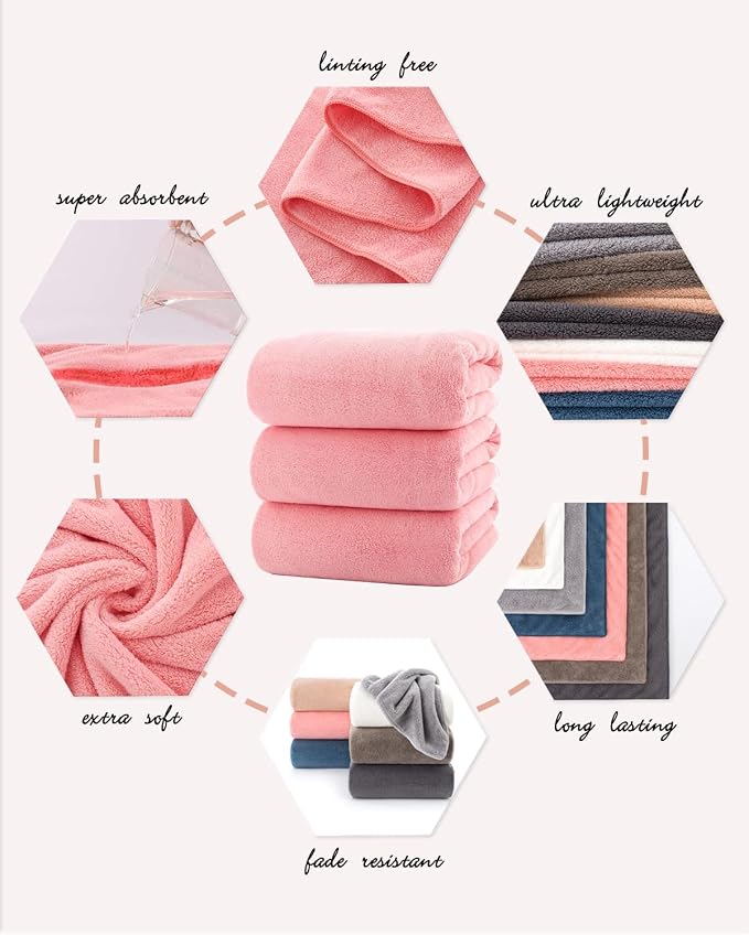 Lumimi Towel Set of 6 Very Soft Microfiber 3 Bath and 3 Hand Towels Quick Dry - Image 2