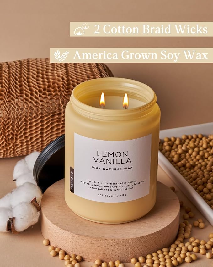 M&SENSE Lemon Vanilla Scented Candles, 19.4oz Organic Soy Wax, 110 Hours Long - Image 3