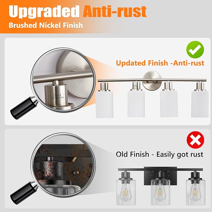 DLLT 4-Light Bathroom Light Fixtures: Nickel Modern Vanity Lights - Image 4
