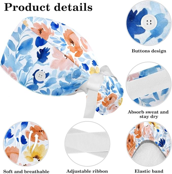 Scrub Caps Women Nursing Hats Floral Flowers - Image 4