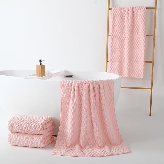 REDKISS 4 Pack Pink Microfiber Bath Towels - Image 5