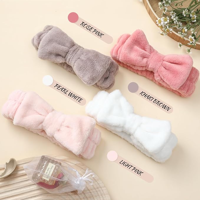 VITEVER 4 Pack Spa Headband for Washing Face, Girls Makeup Bow Tie Hair Band - Image 3