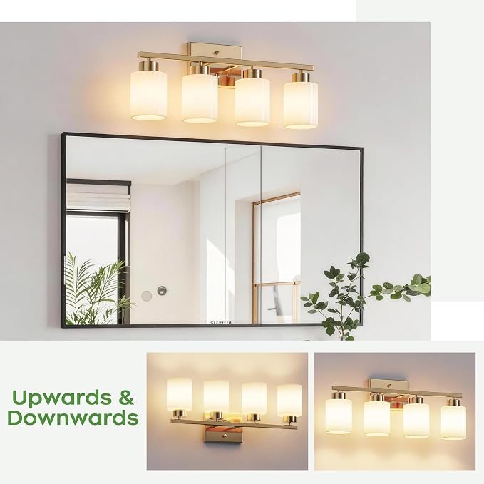PARTPHONER 4-Light Brushed Gold Bathroom Light Fixtures, Modern Vanity Light - Image 4