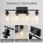 4 Light Black Bathroom Vanity Light Fixture Over Mirror Modern Farmhouse Wall - Image 7