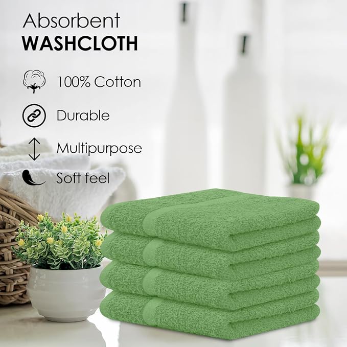 Avalon Towels Cotton Washcloths 24-Pack – 12 x 12 Inch Sage Green Super Soft & - Image 6