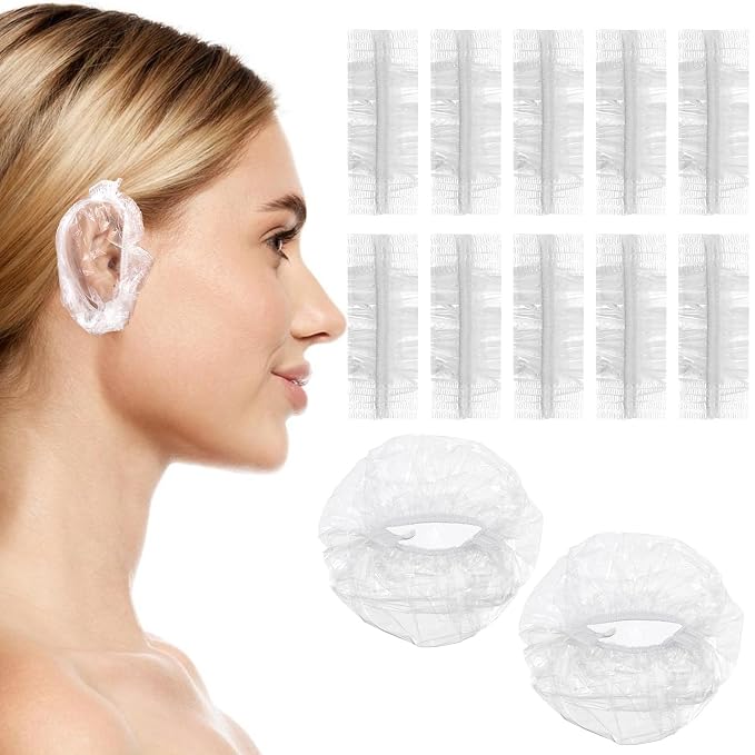 100 Pcs Disposable Ear Covers for Shower, Waterproof Plastic Ears Shower Caps by Unknown