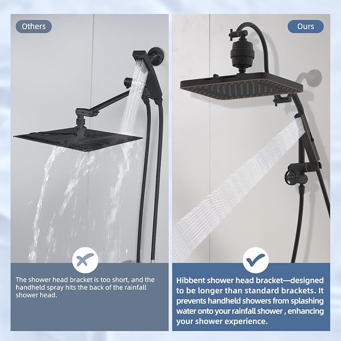 Hibbent 5-spray Filtered Rainfall Shower Head Combo, High Pressure 13'' - Image 8