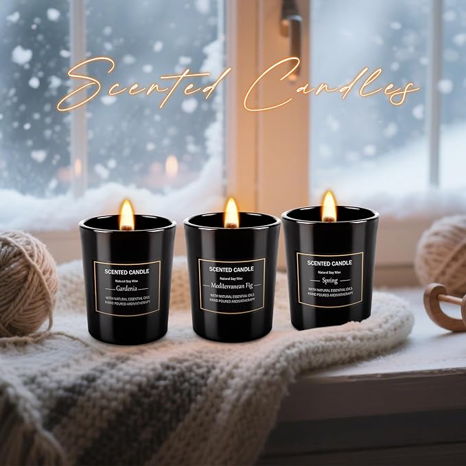 12 Pack Scented Black Candles Gift Set, Natural Soy Wax Aromatherapy Candles - Image 6