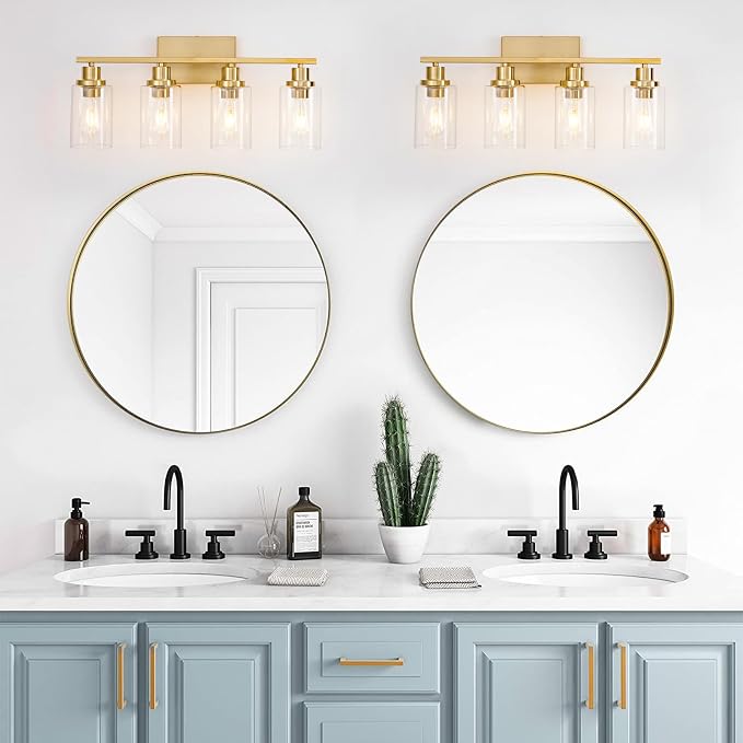 4 Light Gold Bathroom Light Fixtures Brushed Brass Vanity Light Over Mirror - Image 4