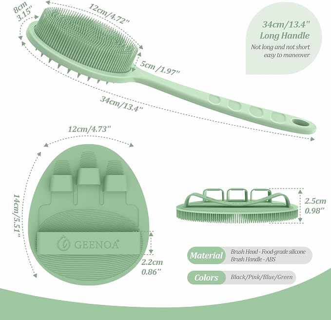 Silicone Back Scrubber & Bath Glove Set 2PCS, 13.4'' Gentle Shower Back Scrubber - Image 2