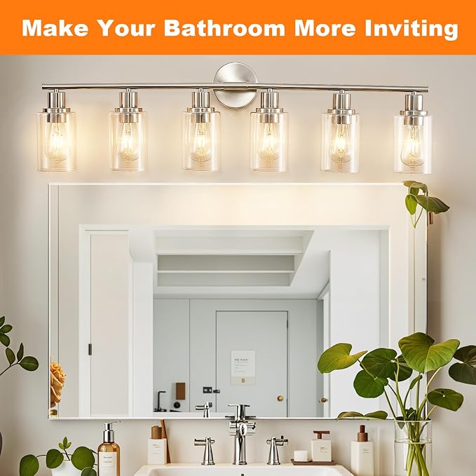 DLLT 6-Light Bathroom Light Fixtures: Nickel Modern Vanity Lights - Image 2