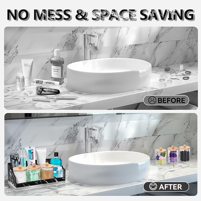 TuCao Marble Bathroom Countertop Organizer, Toothbrush Holders - Image 3