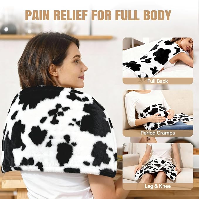 Cow Print Heating Pad for Back Period Cramps Neck Shoulder Pain Relief - Image 3