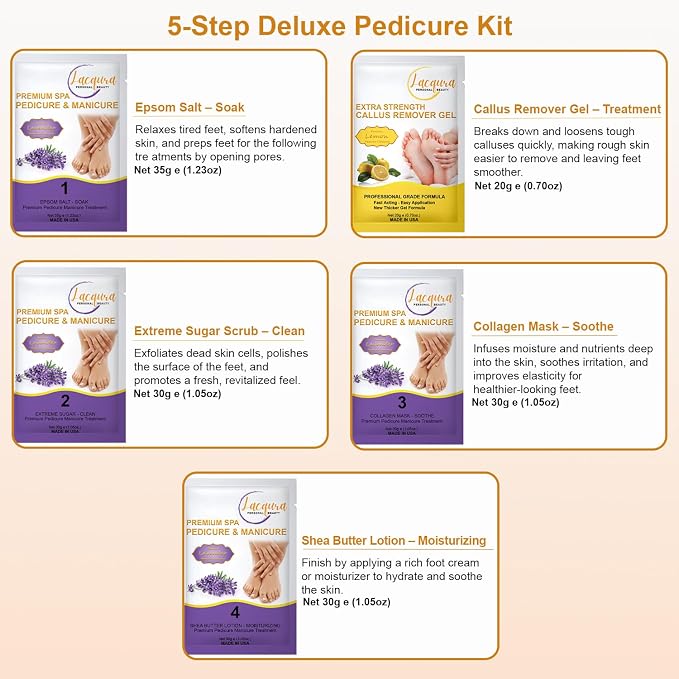 Deluxe Pedicure Kit 5 Step Spa Set – Epsom Salt Soak, Callus Remover Gel - Image 3