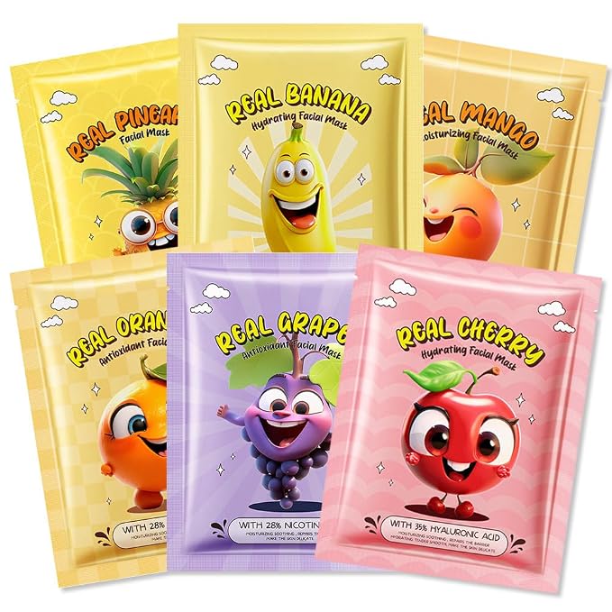 Kaely 6 Pack Fruit Face Masks for Kids, Kids Face Mask Spa Day Kit Supplies by KaelyCosmetics