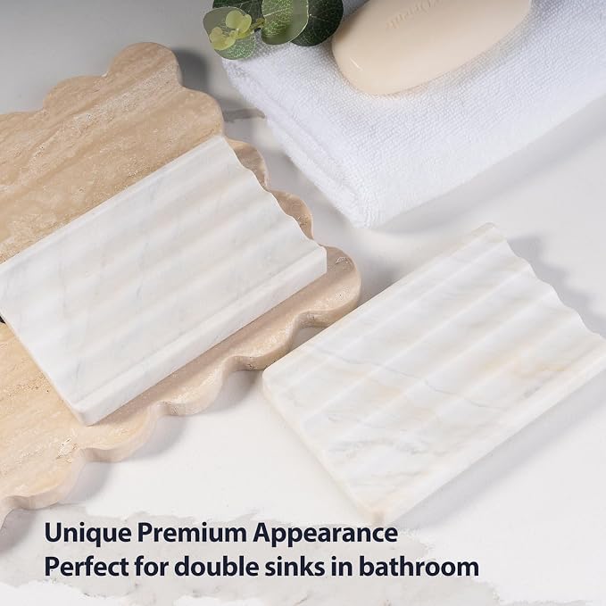 2 Pcs Soap Holder for Bathroom, Marble Soap Dish for Kitchen Countertop - Image 3