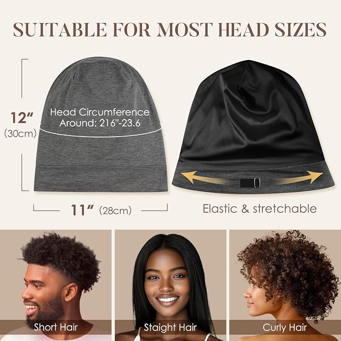 LULUSILK Mulberry Silk Lined Sleep Cap, No More Frizzy Tangled Hair, Stay On - Image 5