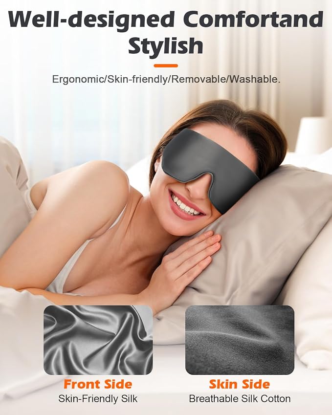 Silk Cordless Heated Eye Mask, Washable Sleep Mask Warm Compress Mask Soft - Image 4