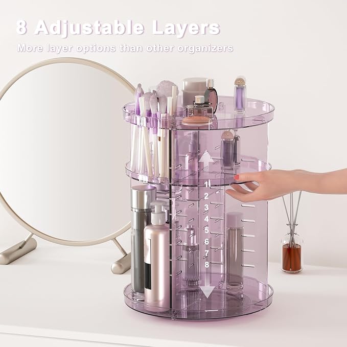 Rotating Makeup Organizer for Vanity, DIY Adjustable Tray Spinning Skincare - Image 2