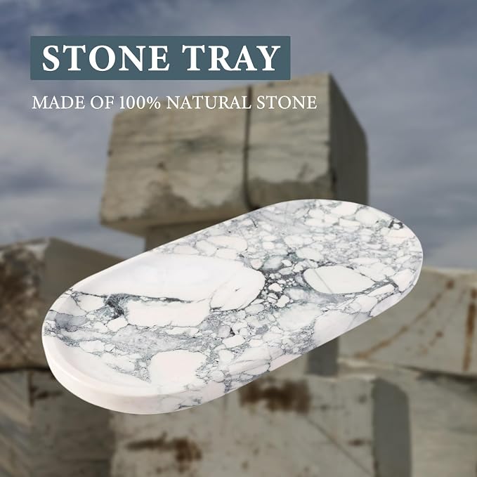 Koville Natural Marble Tray for Bathroom Countertop, Marble Vanity Trays for - Image 4