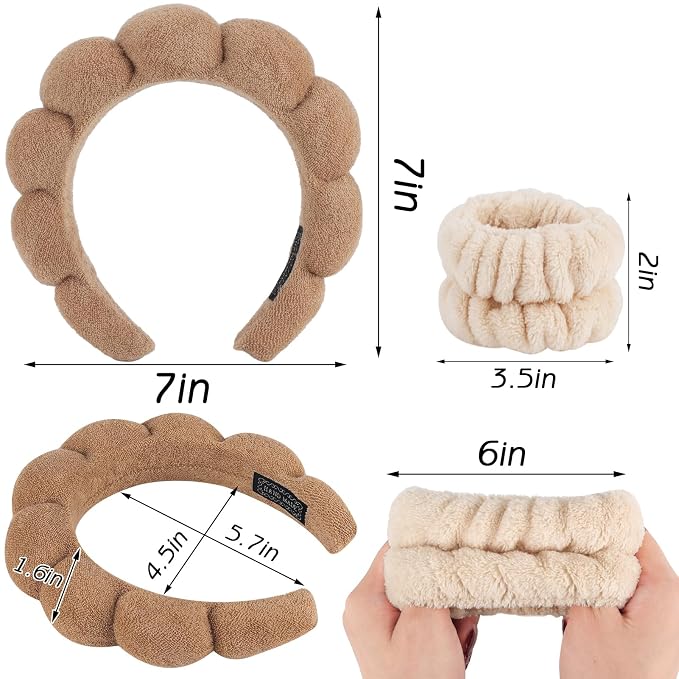 Zkptops Spa Headband for Washing Face Wristband Set Sponge Makeup Skincare - Image 6