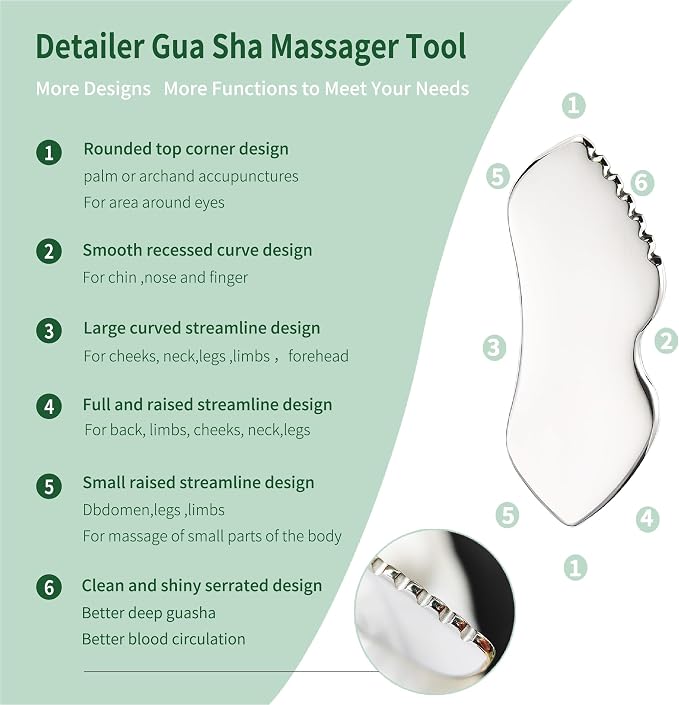 LeMeeOly 3pcs Stainless Steel Gua Sha Facial Tools & Eye Cream Applicator Metal - Image 3