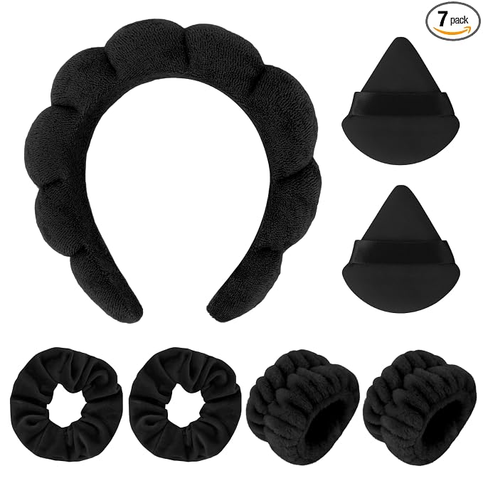 7Pc Headband and Wristband Set for Skincare, Face Washing, Makeup Removal by ARALUKY