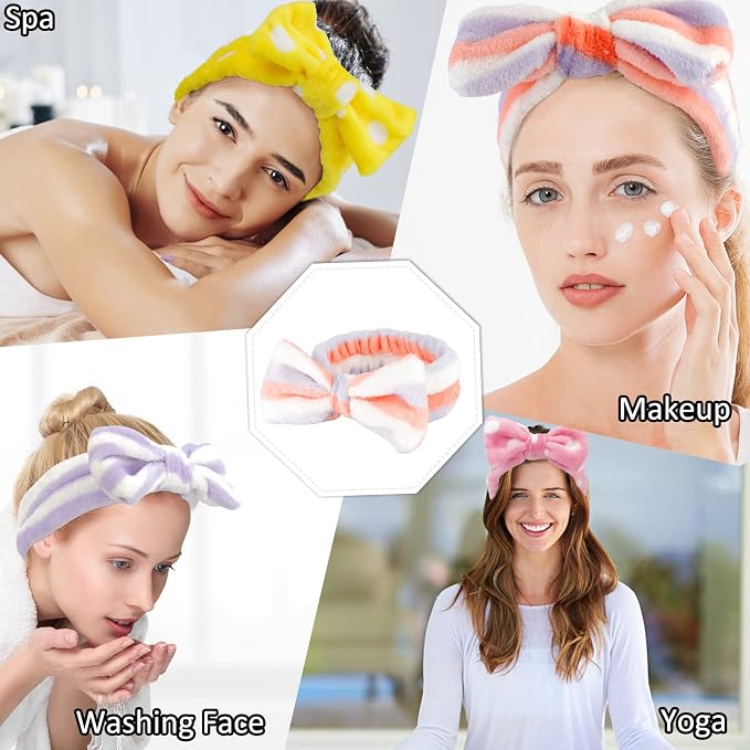 Casoty 6 Pcs Hairband, Soft Coral Fleece Spa Headbands, Bow Headband - Image 7